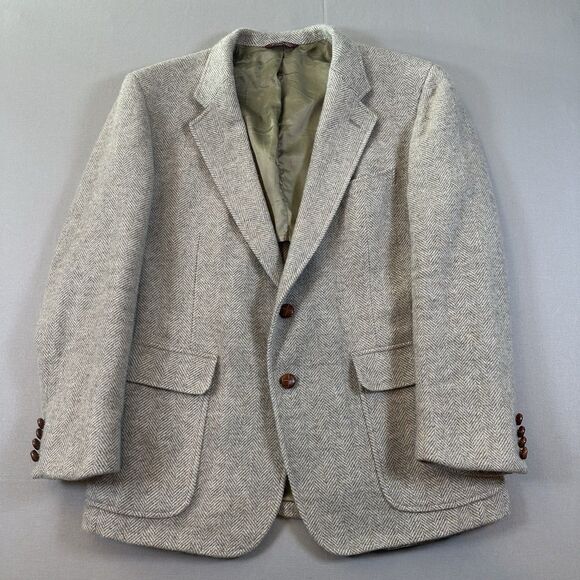 VTG Cricketeer Tweed Herringbone Blazer Sport Coat Men 40R Wool 2 Button (wood) - Picture 1 of 10